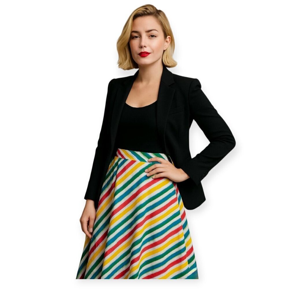 Collectif Modcloth Rainbow Stripe Retro Rockabilly 50s Vintage A-Line Skirt S